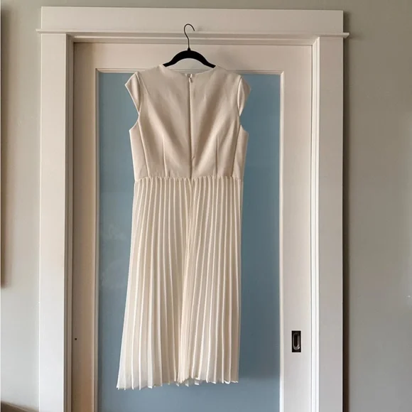 Ann Taylor Cream Midi Dress with Pleated Skirt - Picture 2 of 3